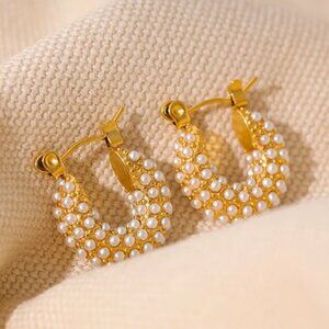 💛Gold plated small pearls hoop